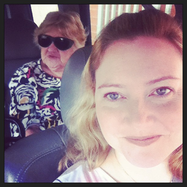 Look who I've got in the car to go to the Botanical Gardens!  Look out. Here comes grandma!