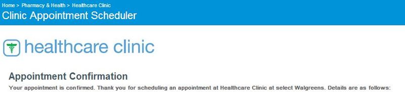 Walgreens  #HealthcareClinic - Appointment Confirmation